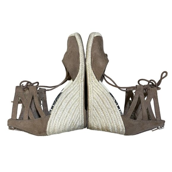 DV Dolce Vita Taupe Suede Manica Lace Up Zip Back Espadrille Wedge 8 M Boho - Picture 5 of 10